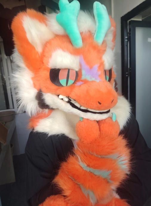 ファースーツ 着ぐるみセット NO.261 ドラゴン オレンジ色 ケモノ ファースーツ 全頭ヘッド ぬいぐるみ コスプレ コスチューム 一点物