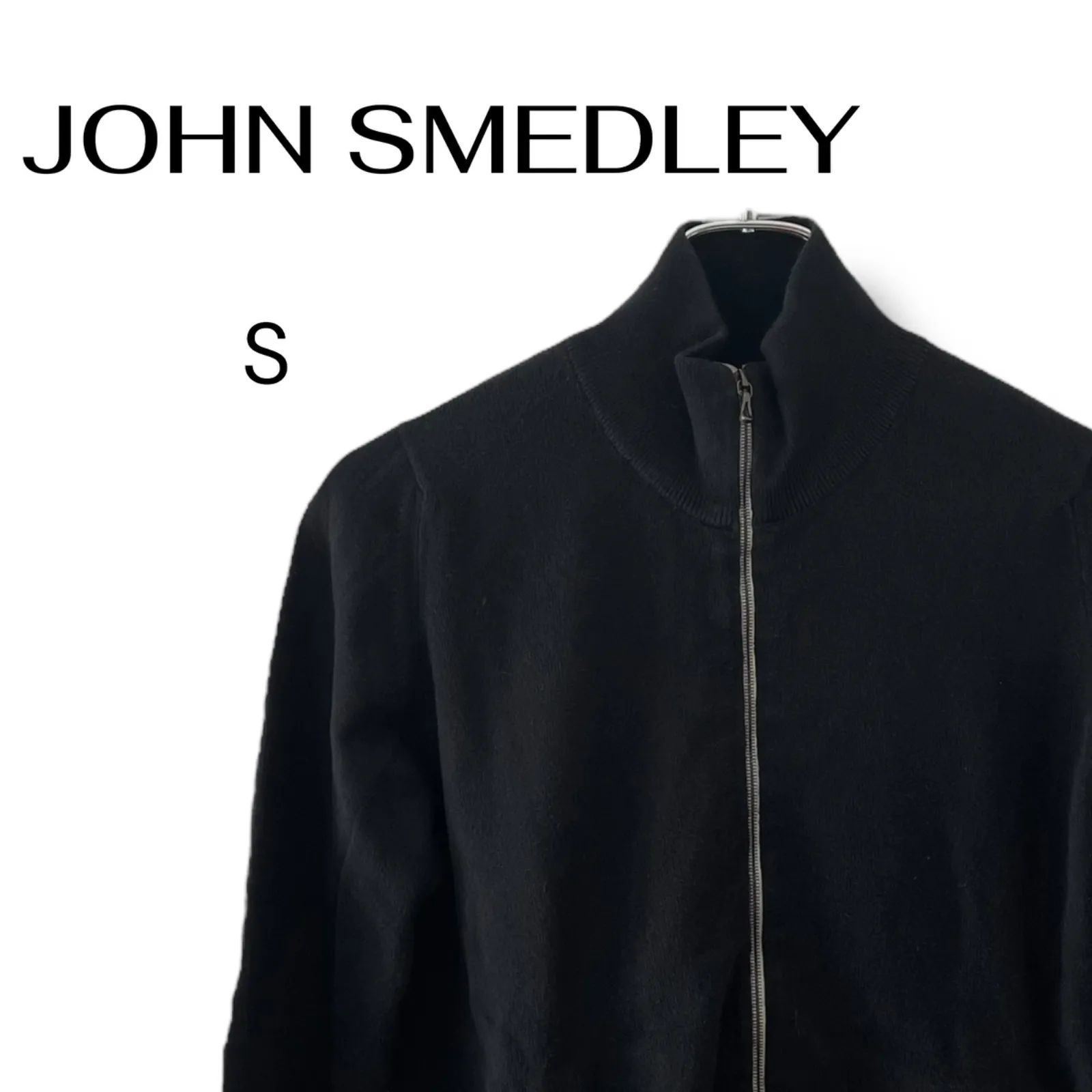 JOHN SMEDLEY ジョンスメドレー レディース フロントジップ ジャケット ハイネック コットン 英国製 黒 ブラック 458OC