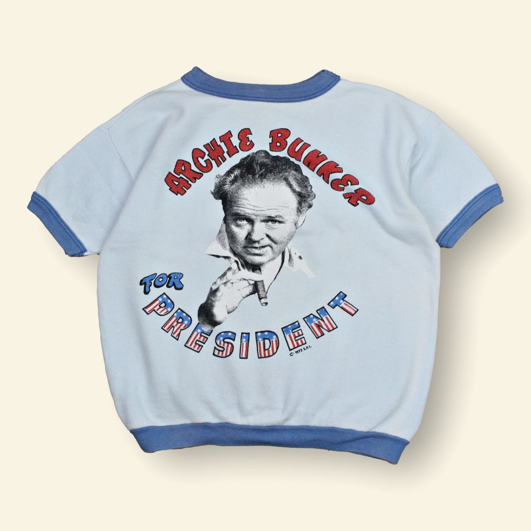 70s ARCHIE BUNKER FOR PRESIDENT 半袖スウェット リンガー ビンテージ古着 アーチバンカー