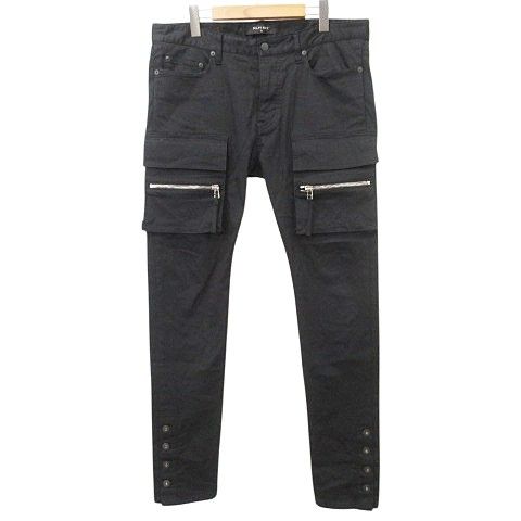 メルヴィンス MLVINCE カーゴパンツ ベージュストレッチ 裾ボタン テーパード 34 黒 ブラック