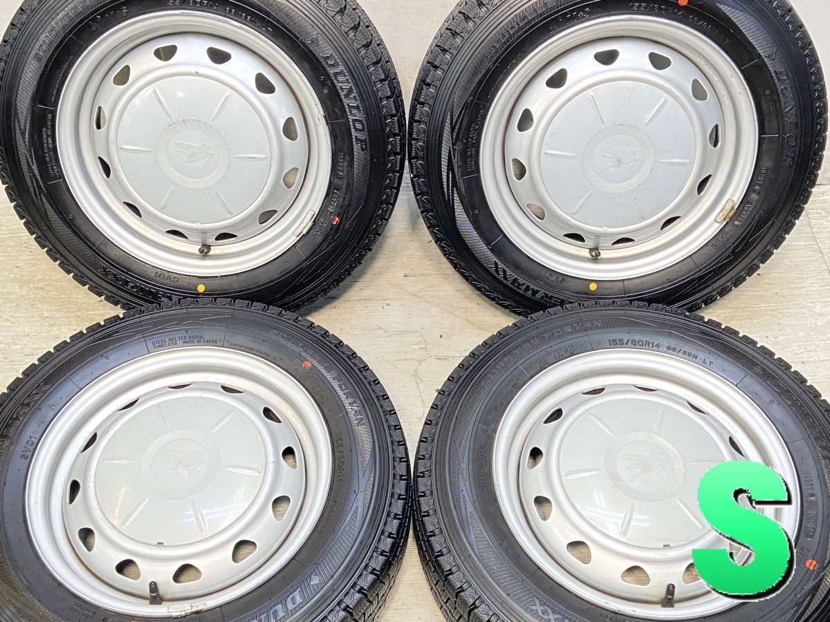 155/80R14 88/86LT nダンロップ ウィンターマックス SV01 n　 キャロウィン n14x5.0  100/114.3-4穴 n中古タイヤ スタッドレスタイヤ ホイールセット 4本セットn w14241225002