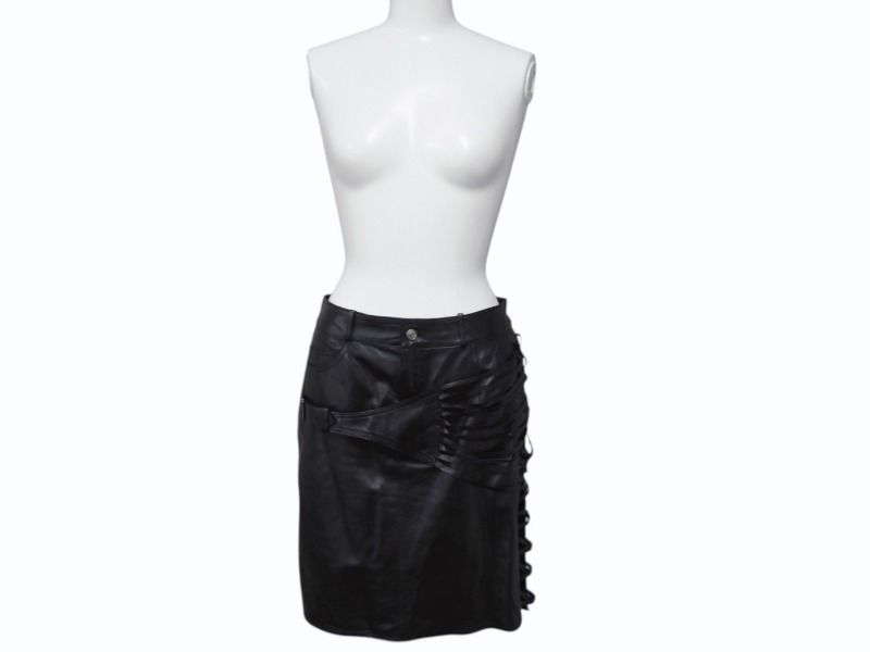 Christian Dior クリスチャン ディオール John Galliano Lamb skin Leather Skirt 2H14033350 ガリアーノ期 ラムスキン レザースカート サイズ US 4 ブラック 黒 4b002072