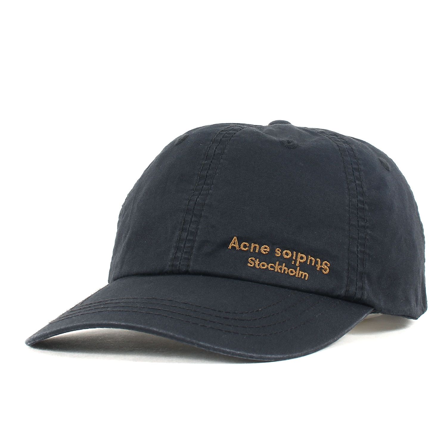 Acne アクネ キャップ 染め加工 ロゴ エンブロイダリー コットン 6パネルキャップ CARLIY DYE ベーシック ブラック 黒 帽子 バックアジャスター【メンズ】