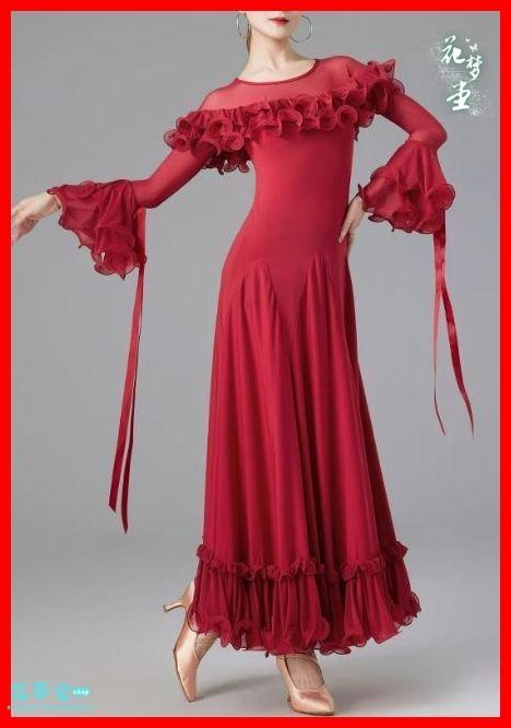 社交ダンスドレス ラテンドレス 競技 デモ ルンバフレア袖 オーダーメイド