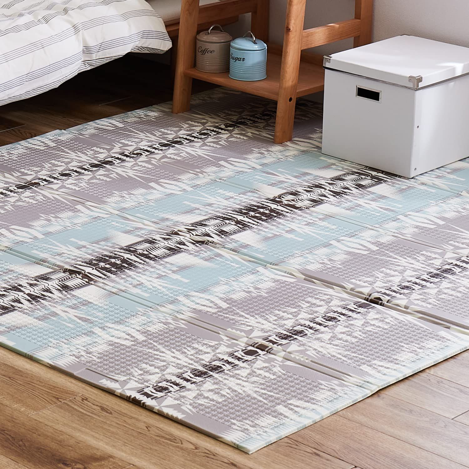 105×206ベージュ×ブルー メダリオン 擦れシャビー トルコヴィンテージ