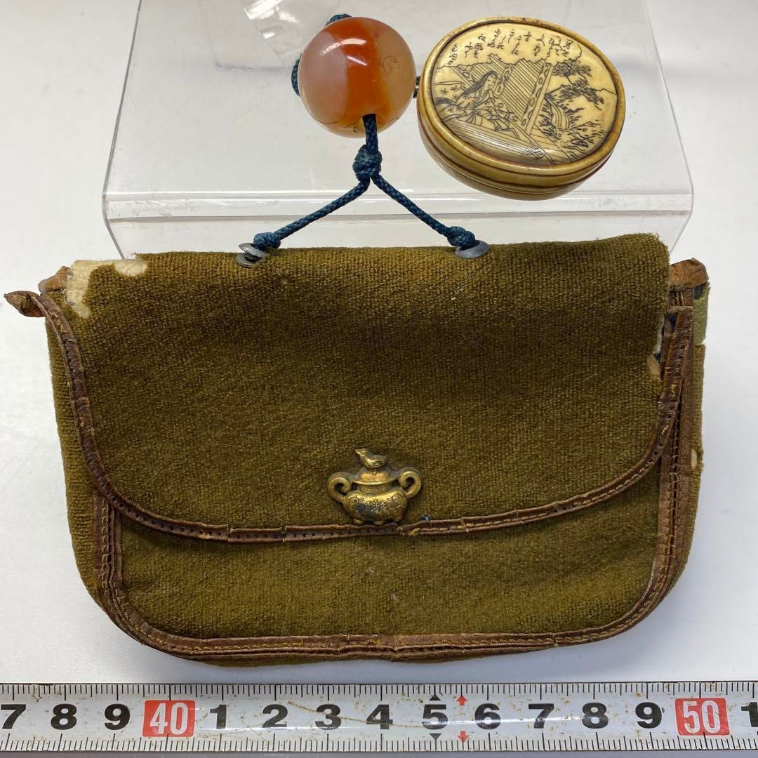 江戸時代 細字文根付 提げ物 36g トヒエ 東さ6-0814