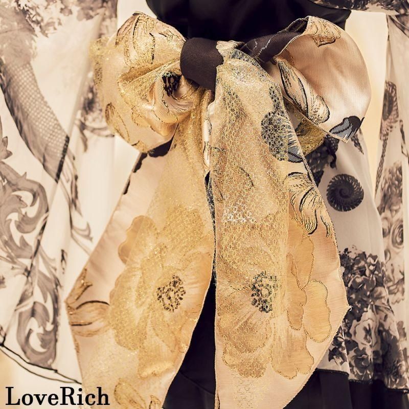LoveRich ラブリッチ 【3カラー/3点セット】花柄 フリル シフォン ミニ 豪華 帯 花魁 着物 ドレス コスプレ イベント ハロウィン キャバドレス [0947] LoveRich ラブリッチ 【3カラー/3点セット】花柄 フリル シフォン ミニ