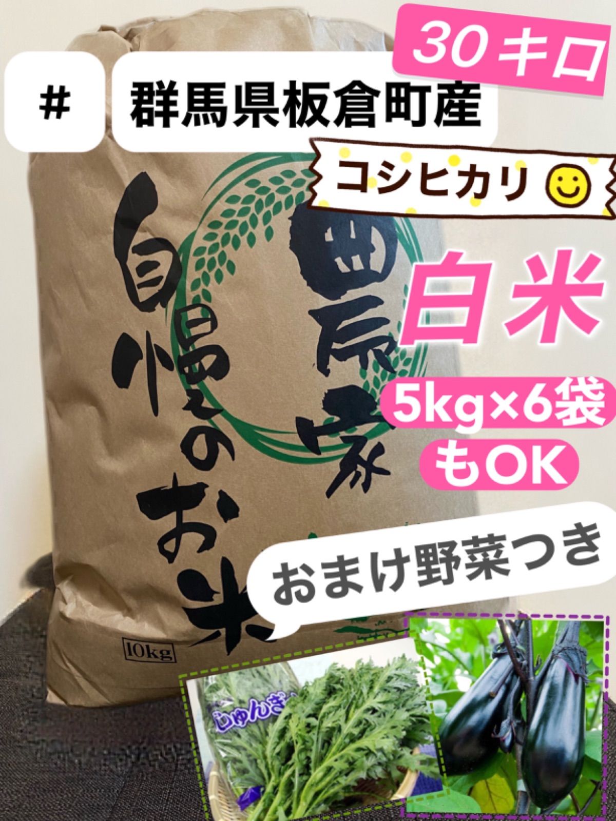 新米＊野菜おまけ付‼︎5年度千葉県産こしひかり 玄米30キロ - 通販