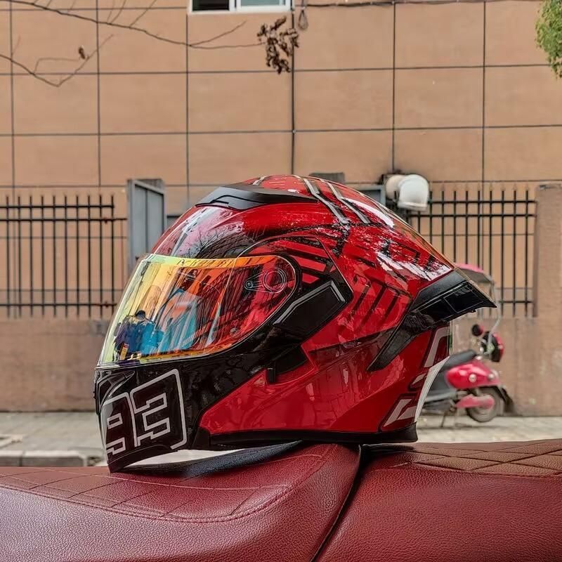 バイク フリップアップ ダブルレンズ オンロード フルフェイスヘルメット赤柄１