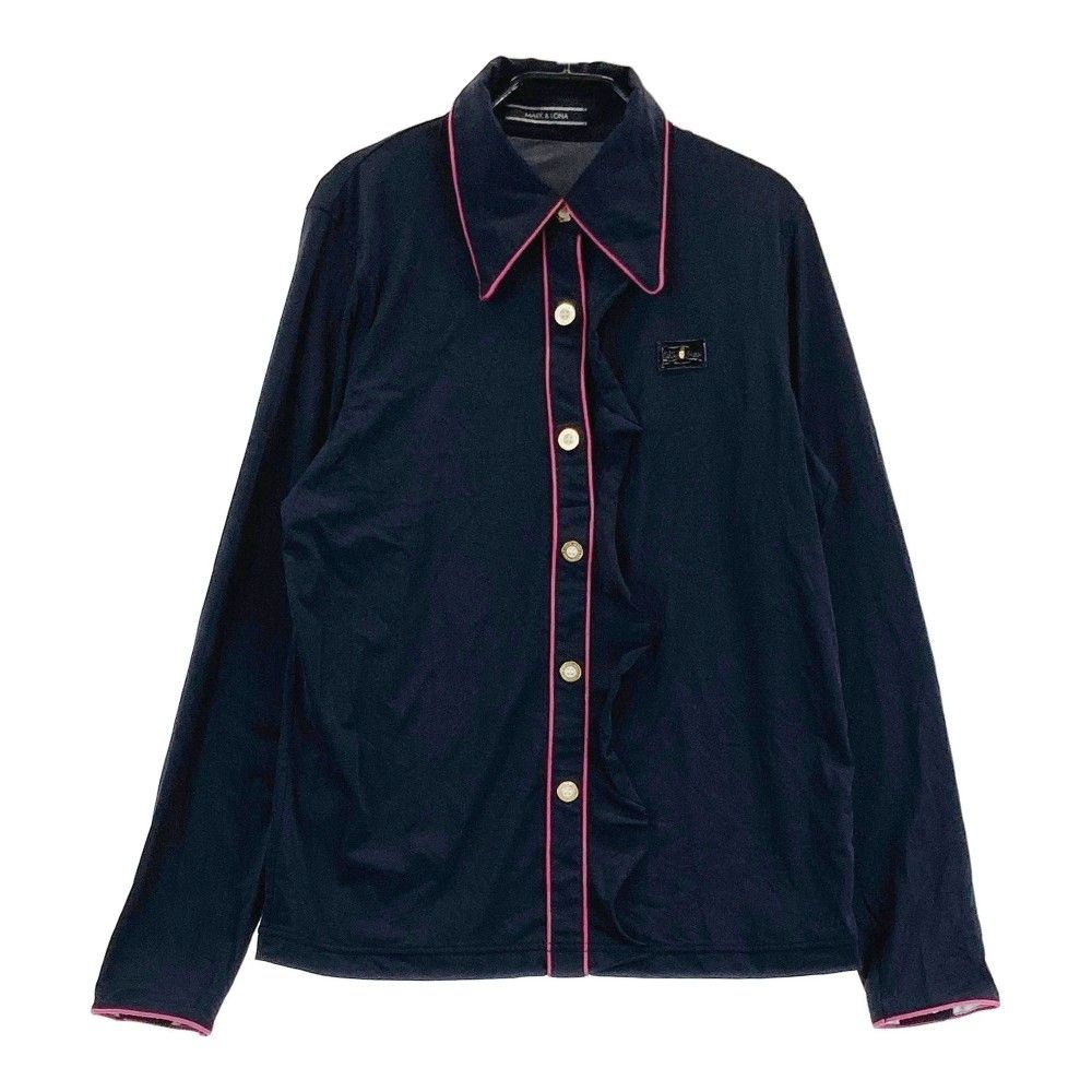 サイズ L MARK-LONA マークアンドロナ BLACK BOX 長袖ポロシャツ フリル ブラック系 240101434822 ゴルフウェア レディース ストスト