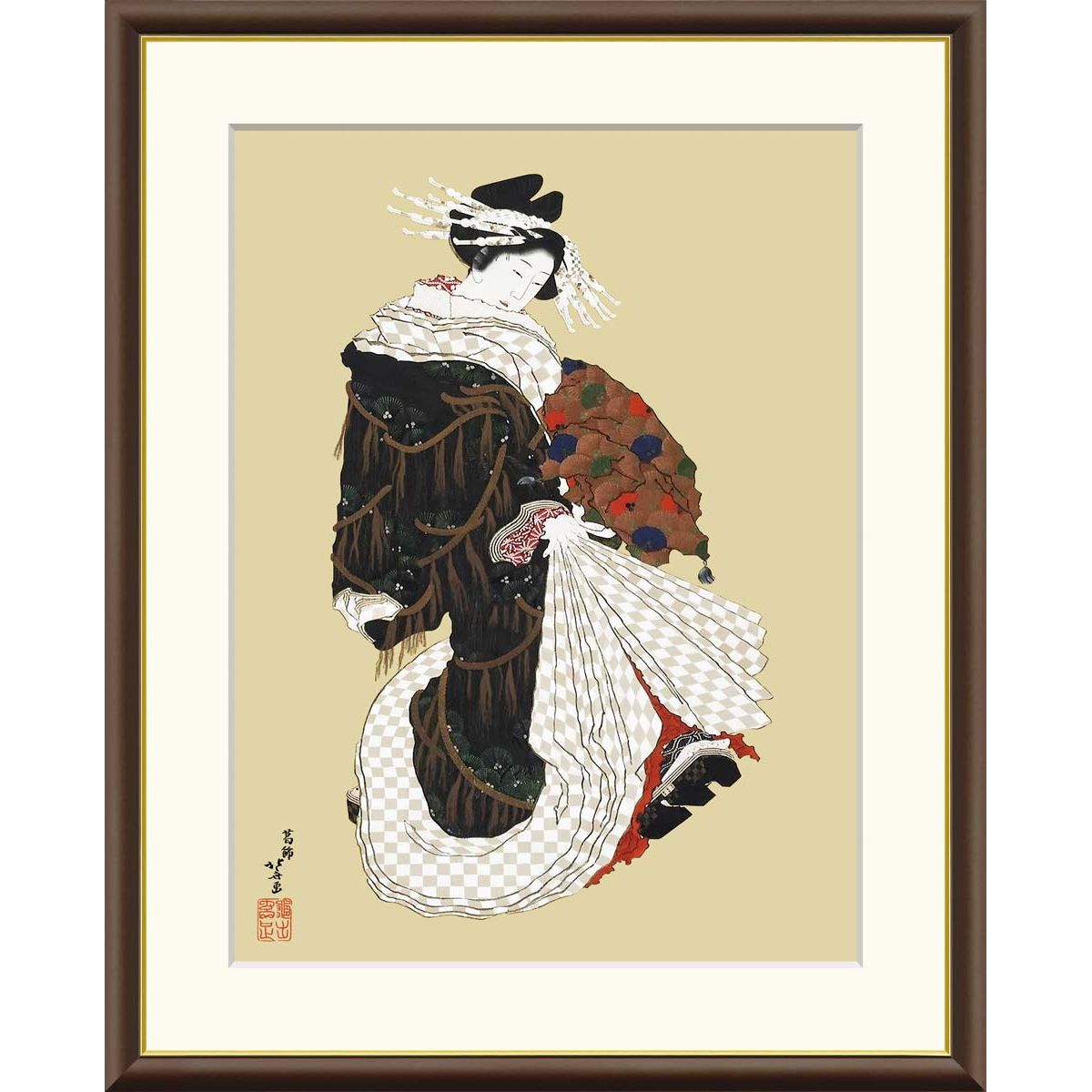能画翁の図 能舞図 江戸期 水彩画 水墨画 絵画 色紙額 額縁 額装 壁掛け飾り 能画翁の図 能舞図 江戸期 水彩画 水墨画 絵画 色紙額 額縁
