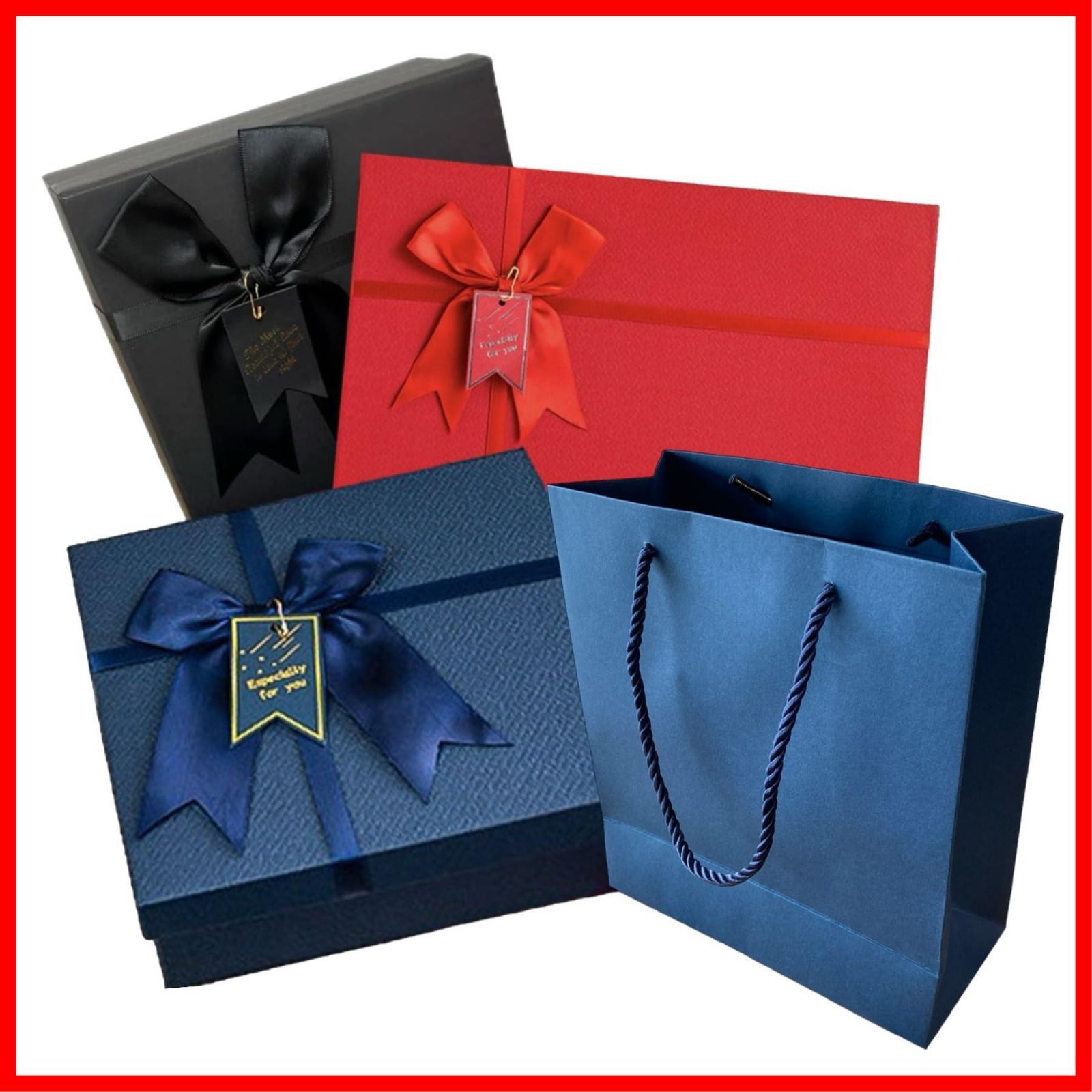 | 27.0cm×19.0cm×8.0cm タイプ２ タイプ１ | 19.0cm×17.0cm×8.0cm 箱 リボン付き ラッピング プレゼント 誕生日 ブラック 記念日 黒 贈り物 パッキングボックス ギフトボックス ブラック１