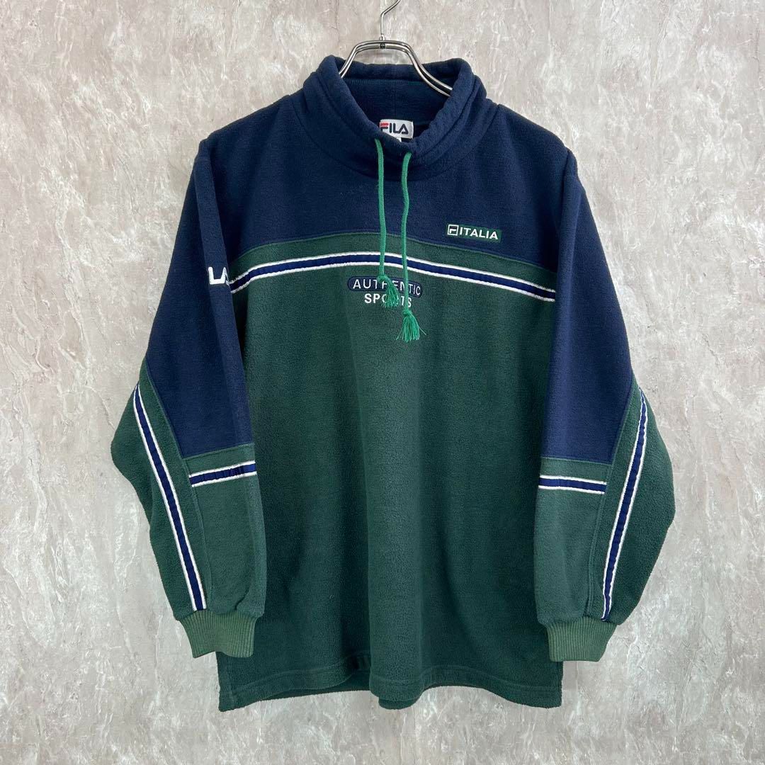 FILA フィラ ロゴ刺繍 袖ライン グリーン 緑 160 フリース