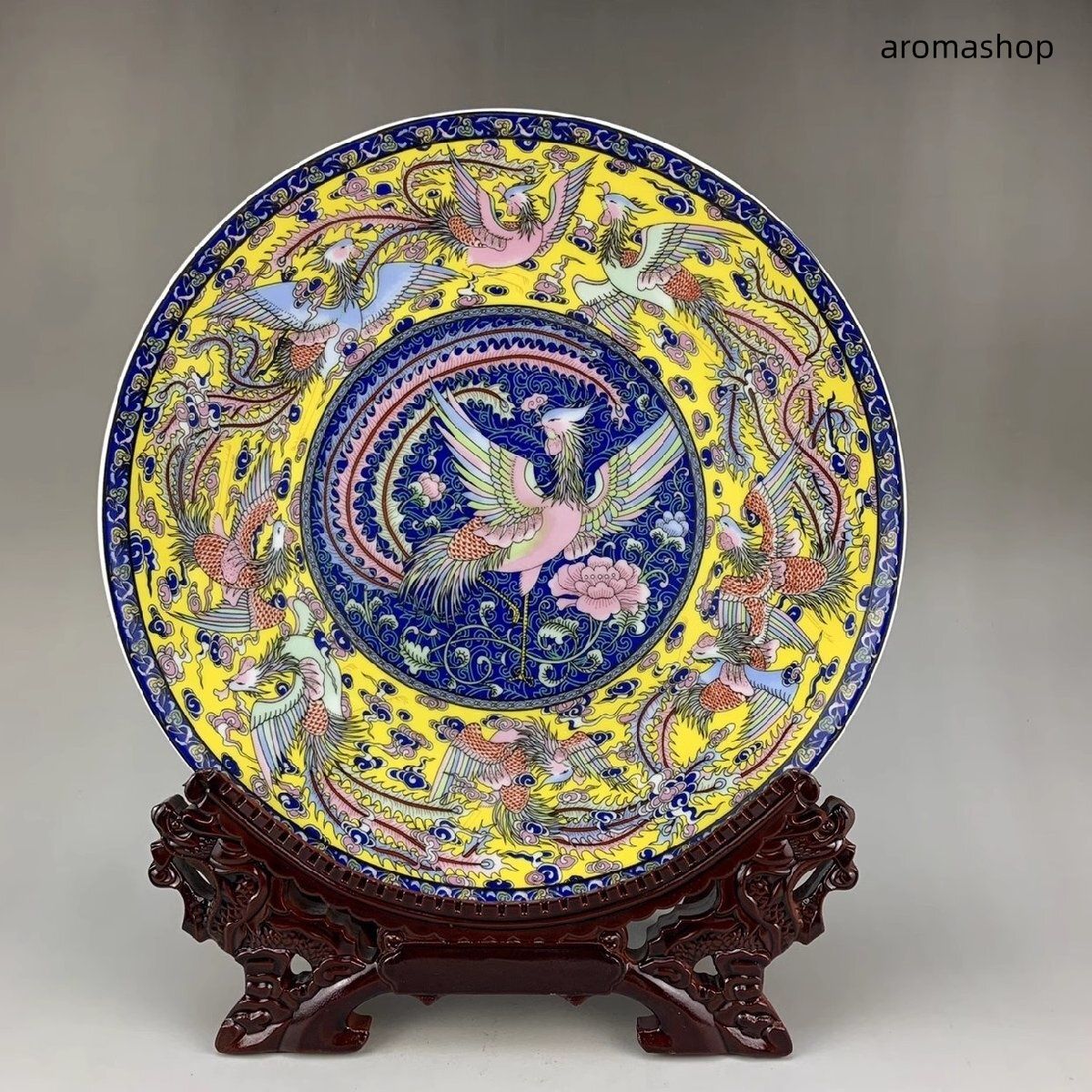 景徳鎮 お皿 観賞皿 磁器 九鳳図 粉彩 陶磁器 観賞 置物 中国