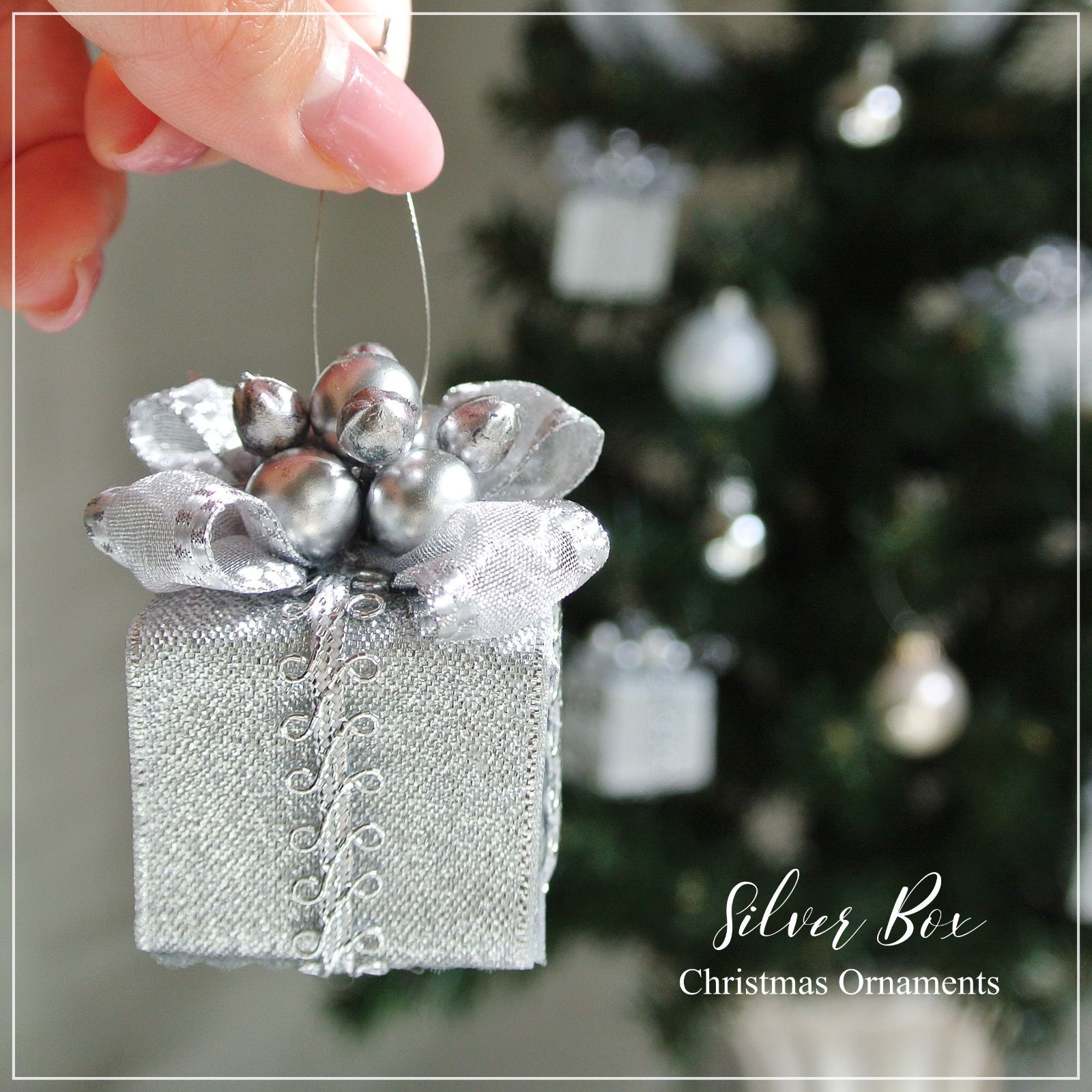 キラキラ プレゼントBOX クリスマスオーナメント 4個セット R&yCH61