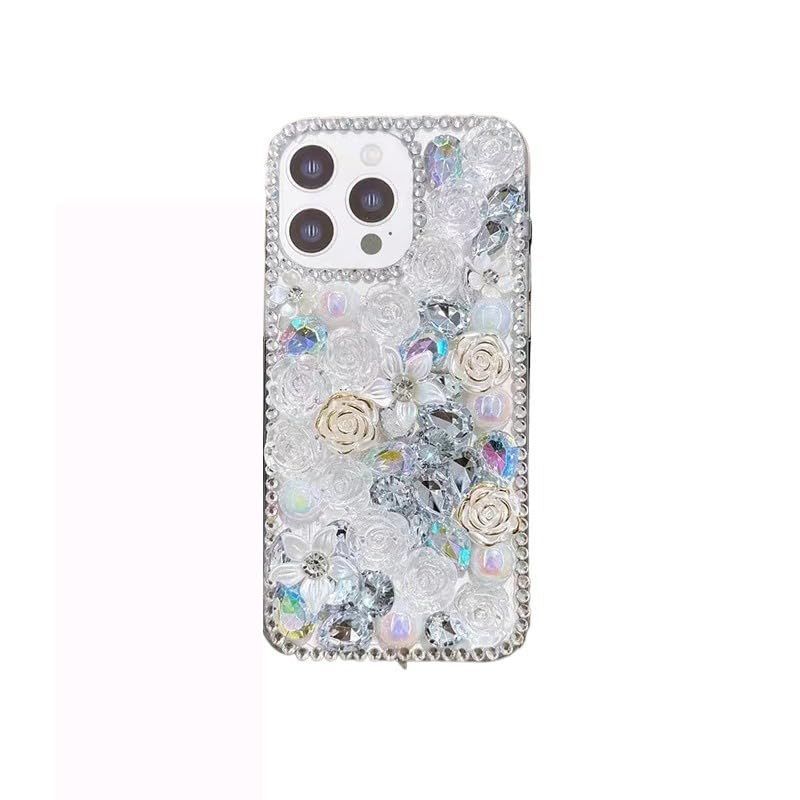 【人気商品】かわいい シンプル ミニ プロ カメラ保護 宝石 透明 アイフォーン キラキラ キラキラ アイフォン スマホ (iphone スマートフォン ケース 用 13 13 iphone ラインストーン 3.白) ぜいた