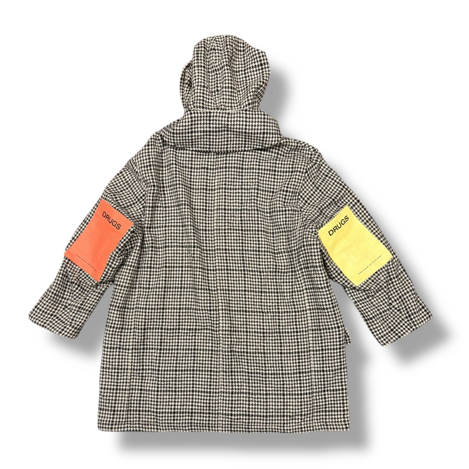 RAF SIMONS 千鳥格子アームワッペンロングコート パデッドコート ラフシモンズ 712-20015 ブラック×ホワイト 46 87975A0