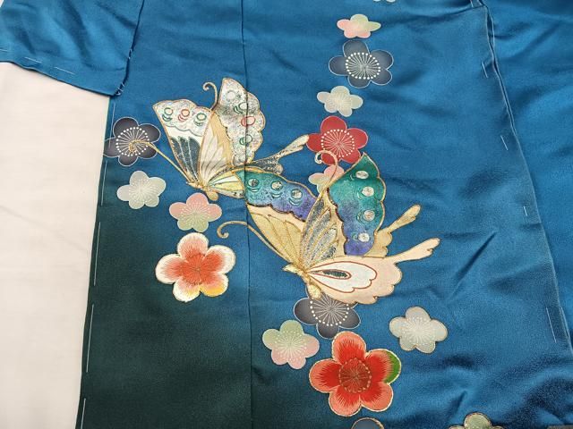 未仕立て振袖＊駒刺繍絞り＊流水舞蝶吉祥花文＊金銀彩＊仮絵羽＊未使用 未仕立て振袖＊駒刺繍絞り＊流水舞蝶吉祥花文＊金銀彩＊仮絵羽