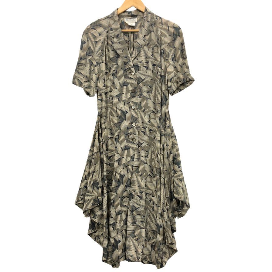 グッチ ワンピース ヴィンテージ リーフ柄 シルク サイズ40【AFB28 