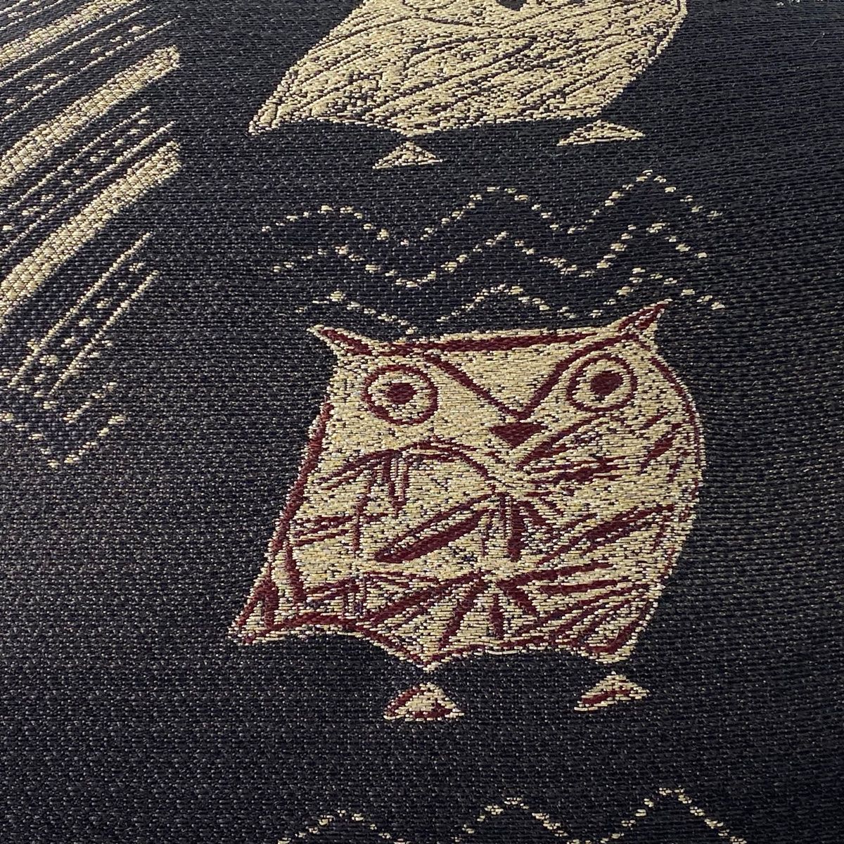 名古屋帯 名品 鈴乃屋 ふくろう 刺繍 金糸 ベージュ 正絹 【中古 