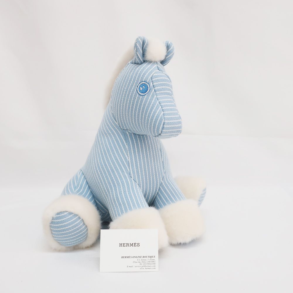 天白】エルメス ベビーエルミー ぬいぐるみ 馬 ブルー コットン 小物