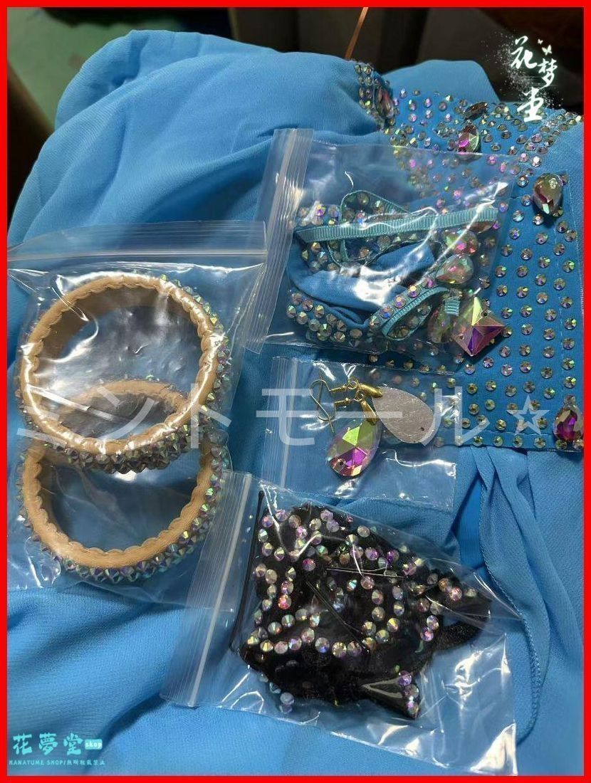 期間限定割引40%！ 25年 ♥ ラテンワンピースドレス 社交ダンス衣装 ブルー オーダーメイド 安価な