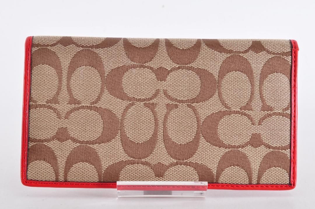 【美品】　COACH コーチ　ターンロック長財布　レッド COACH コーチ レディース 財布 長財布 タータン チェック