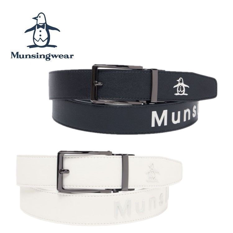25秋冬 マンシングウェア Munsingwear メンズ スライドロックロゴデザインベルト MG5FBL04M 穴なし ストレッチ 3.5cm幅 カット可