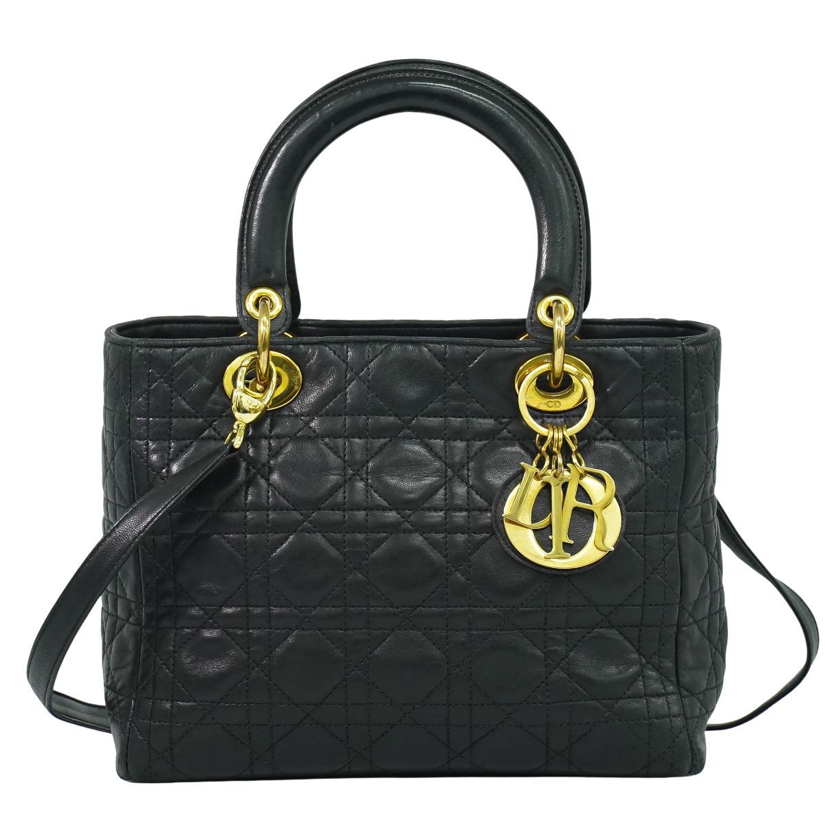 Dior ブラック レディディオール ミディアム カナージュ 2WAY クリスチャンディオール マイクロカナージュ レザー 2WAY
