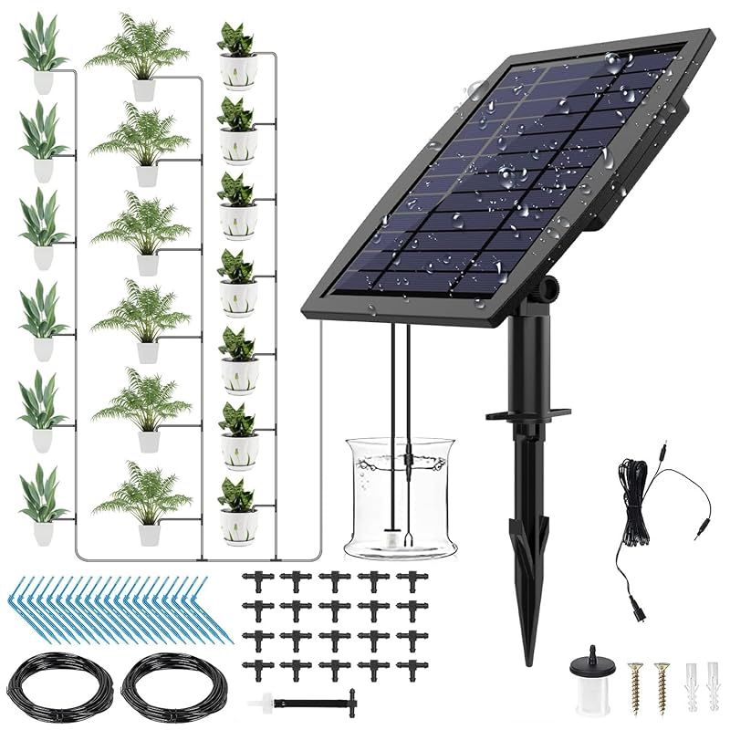 ZHHMl 自動水やり ソーラー 自動散水機 植物 新せっけい 自動 給水器 自動散水タイマー 散水タイマー20Mホース付き 12種類のタイミングモー 、ガーデン、ベランダ植物、アウトドア盆栽植物に用いられる、同時に20鉢の植物に水をかけることができる