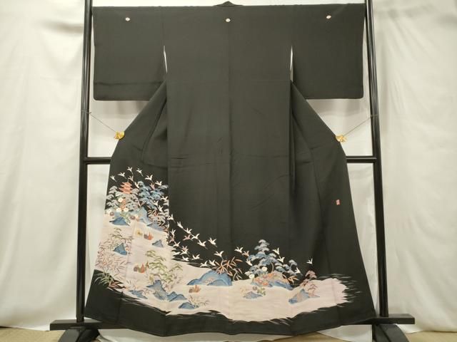 平和屋着物●豪華黒留袖　作家物　花鳥文　正絹　逸品　AAAZ0533ph 平和屋着物○豪華黒留袖 飛鶴草花文 暈し染め 正絹 逸品