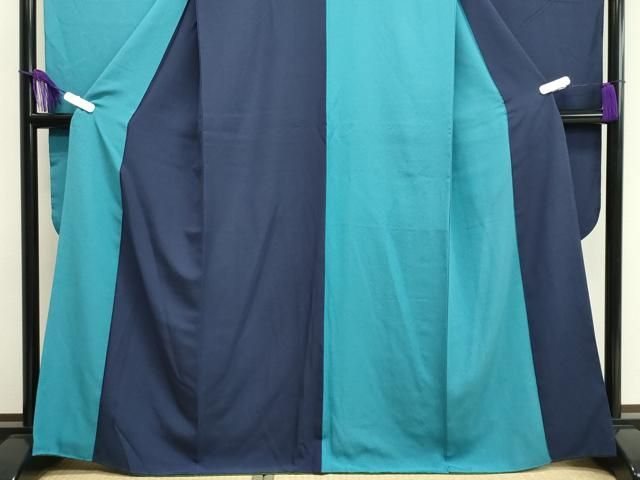 平和屋着物○豪華振袖 片身替わり 間道 新橋色 留紺色 正絹 逸品