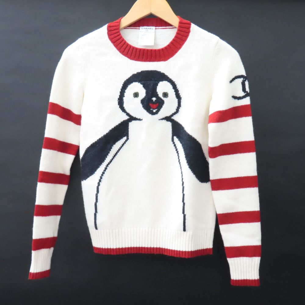 【送料無料新作】シャネル 07A COCO刺繍 ペンギン ウールカシミヤ混 ニット セーター トップス