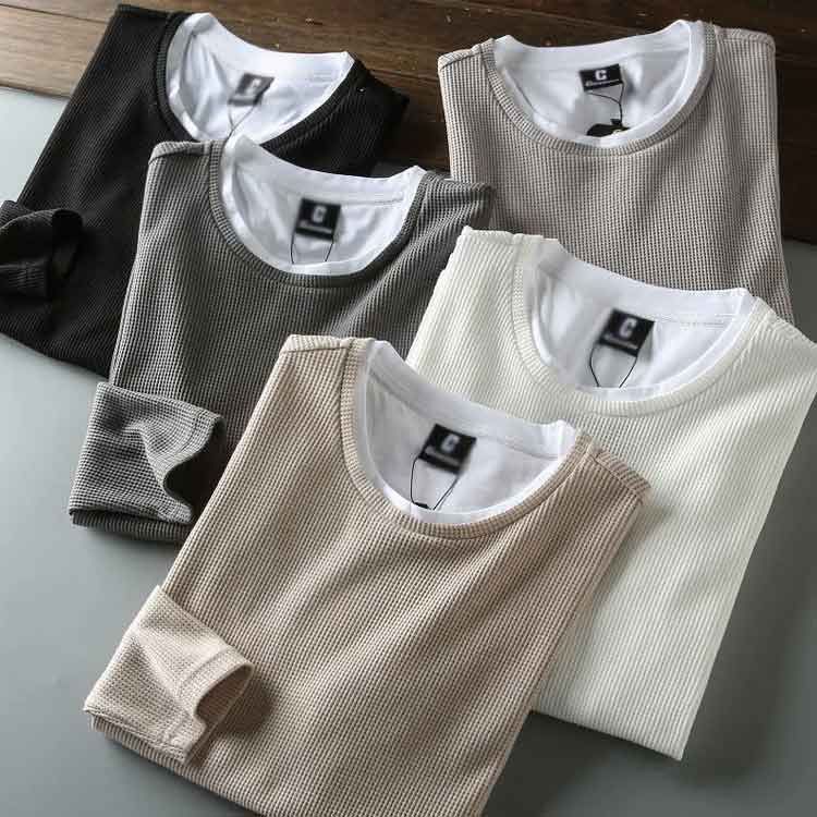 Tシャツ メンズ 長袖 無地 重ね着風 大きいサイズ ゆったり