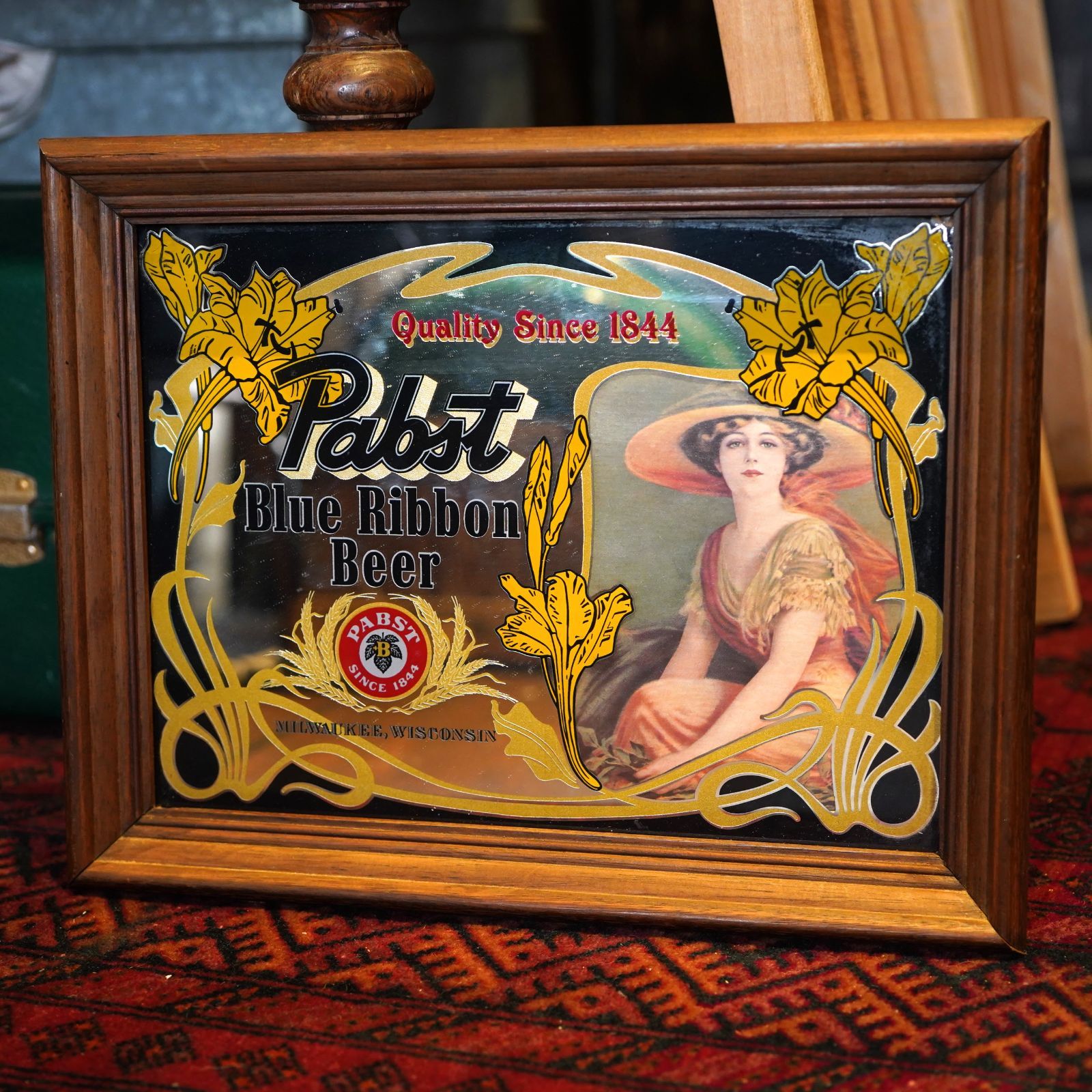 Pabst Blue Ribbon パブミラー 鏡 ビンテージ 壁掛け ビール Pabst Blue Ribbon パブミラー 鏡 ビンテージ 壁掛け ビール