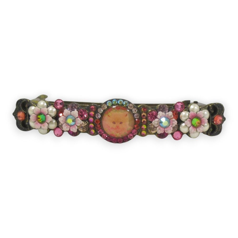 Michal Negrin ミハエルネグリン 猫 キャット フラワーモチーフ ビジュー バレッタ ヘアアクセサリー ピンク系マルチカラー レディース 古着