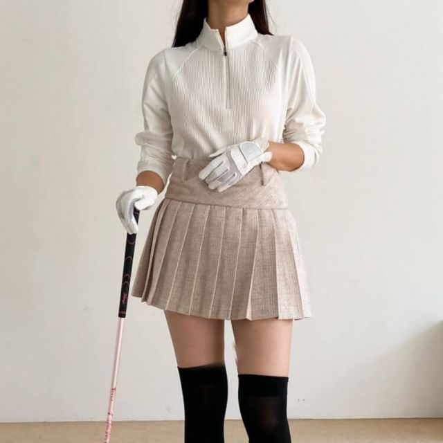 韓国ゴルフウェア 長袖 レディース ゴルフTシャツ / SKT 5 ゴルフウェア レディース 韓国 Tシャツ 長袖 ジップ ハーフ