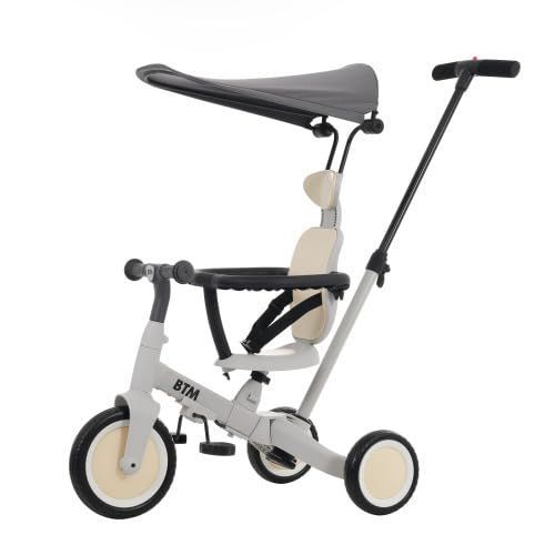 商品 手押し三輪車 安全バー付き 押し棒付き オリジナル キックボード 5in1 サンシェード付き 自転車 子供 さんりんしゃ 子供用三輪車 1歳2歳3歳 BTM 折りたたみ不可