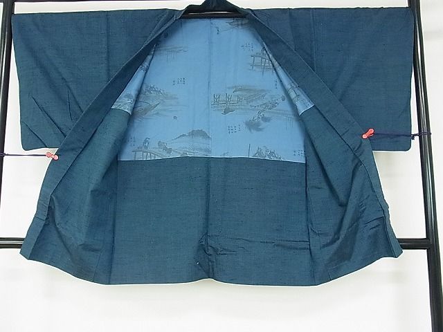 平和屋着物○男性 紬 ネービーブルー色 正絹 逸品 DAAV3470du 