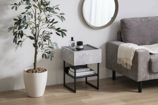 幅35cm 石目調 ストーン柄 サイドテーブル モダン 北欧風 感 机 ベッドサイド おしゃれ