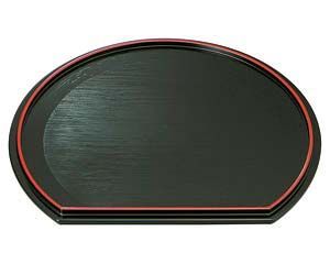 エ713-058 A 半月両面盆 朱渕黒 黒刷毛目 尺5寸