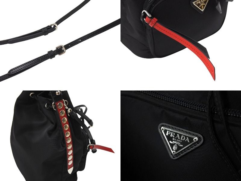 PRADA プラダ 巾着ショルダーバッグ スタッズ 1BH038 イタリア製