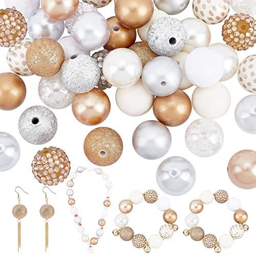 ゴールド PH PandaHall 丸大ビーズ 20mm ラインストーンパールビーズ ビーズ細工 50個セット アクセサリーパーツ DIY用 手作り用品 クラフト用品 ハンドメイド素材 ブレスレット ネックレス 副資