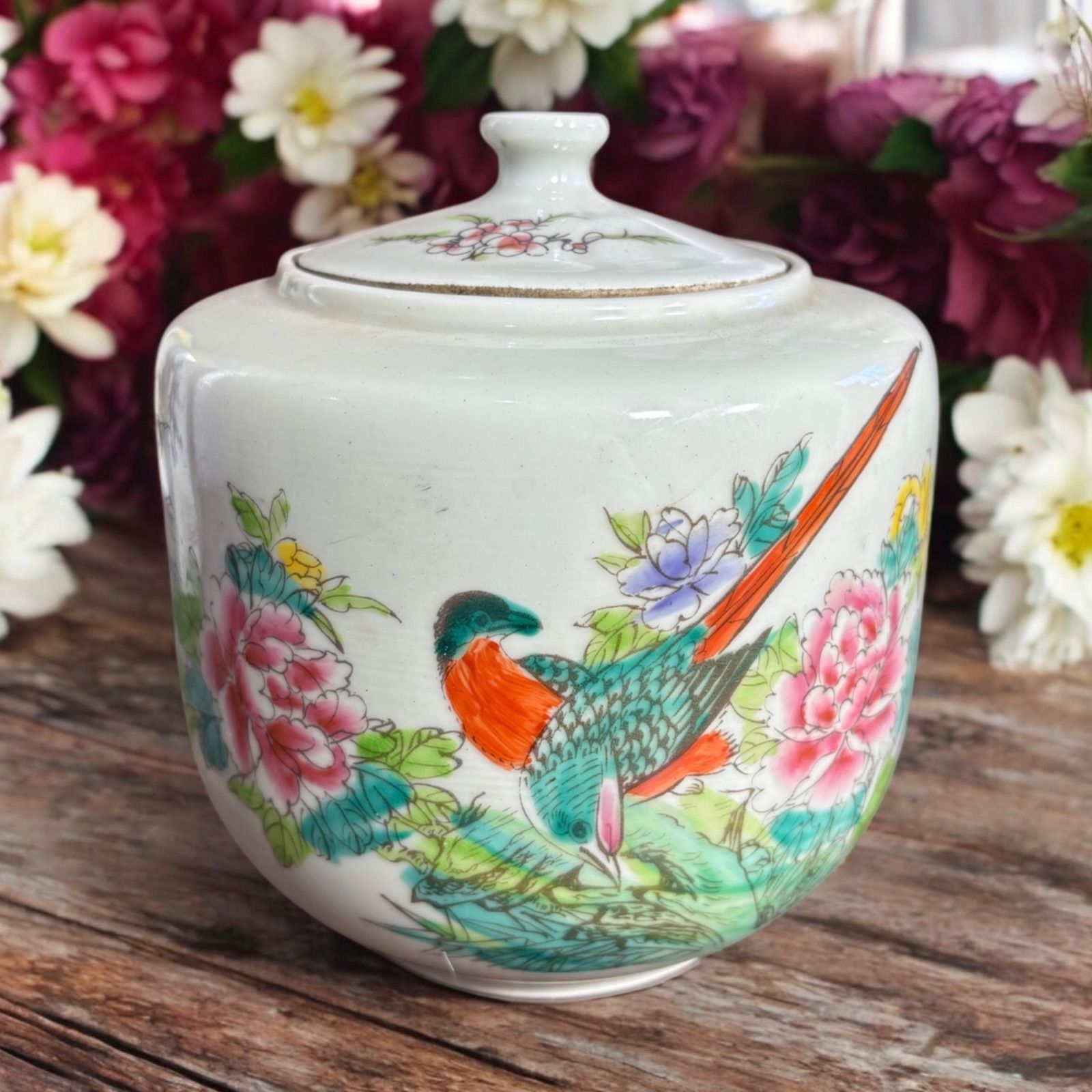 2024年のクリスマスの特別な衣装 茶壺 花入れ 花瓶 フラワーベース 壺 中国雑貨 [漢詩草花鳥図] 花瓶・フラワースタンド