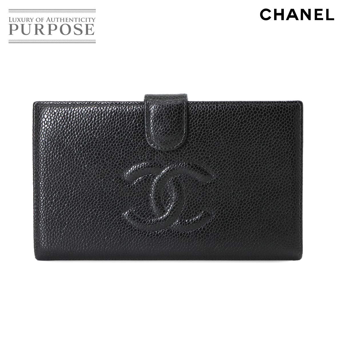 シャネル CHANEL キャビアスキン 二つ折り 長財布 がま口 レザー シャネル CHANEL キャビアスキン 二つ折り 長財布 がま口 レザー