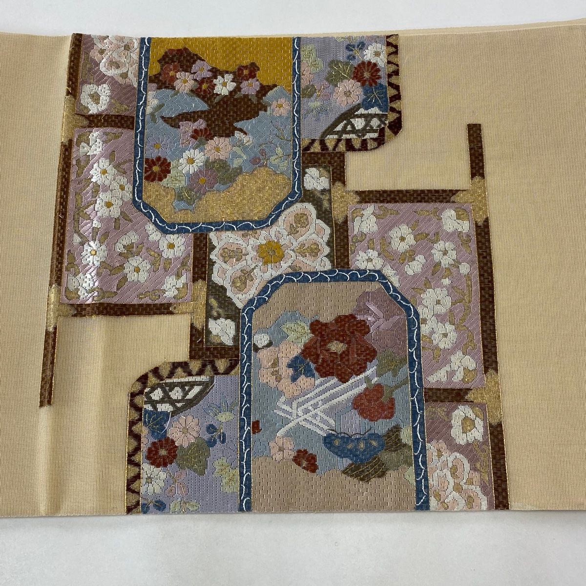 B4 美品 すくい織 唐花 金糸 キラキラ 太鼓 正絹 薄物 夏用 絽 紗 袋帯 B4 美品 すくい織 唐花 金糸 キラキラ 太鼓 正絹 薄物 夏用 絽
