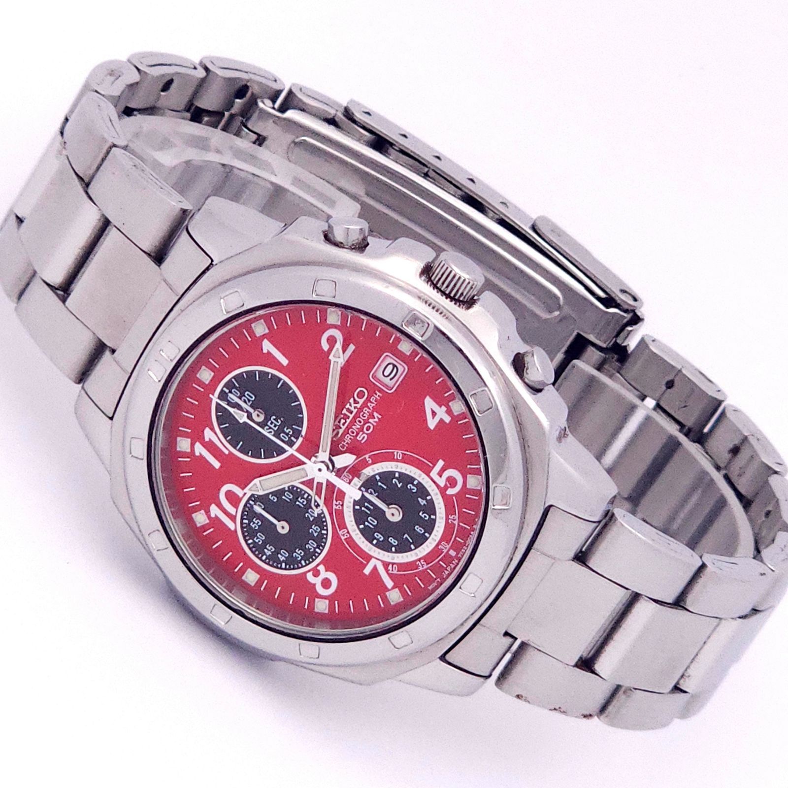 美品　セイコー SEIKO クロノグラフ　 7T92-0CA0 レッド 腕時計 Yahoo!オークション -「seiko 7t92-0ca0」の落札相場・落札価格