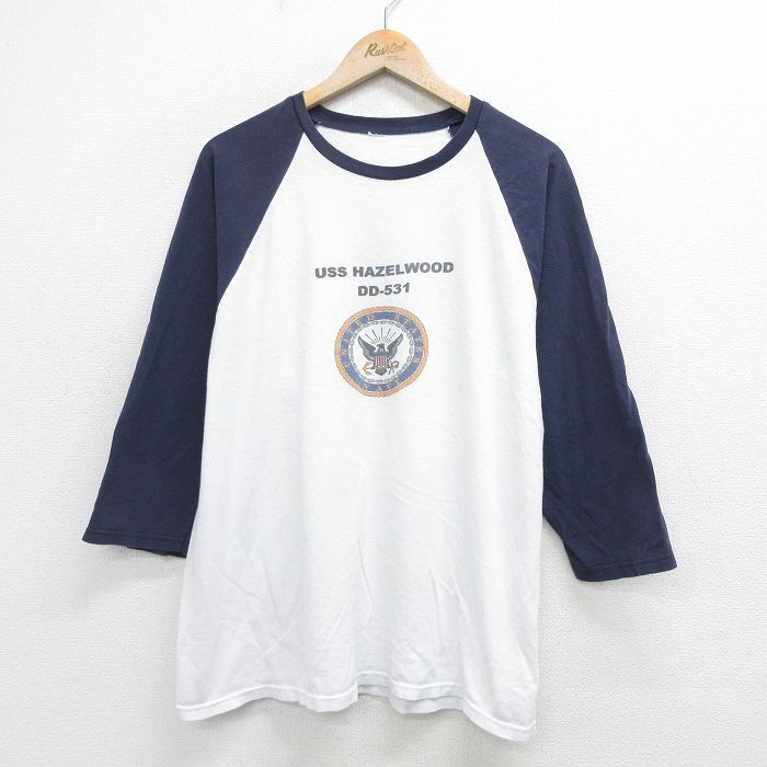 XL/古着 長袖 Tシャツ メンズ ミリタリー USネイビー ヘイゼルウッド ラグラン クルーネック 白他 ホワイト 24mar16 中古