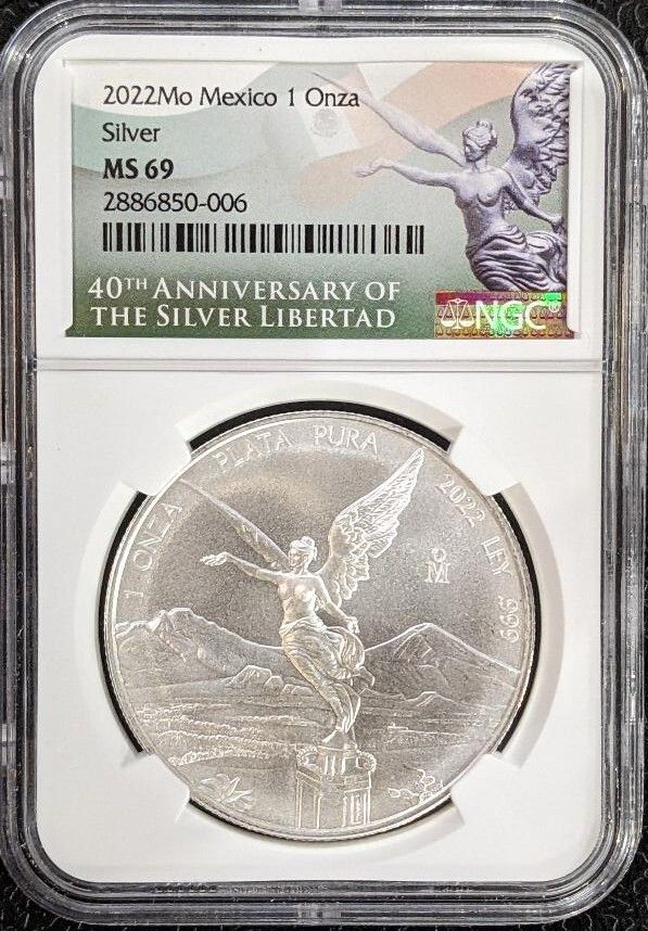 Mexico 1 oz. Silver Libertad 2025 NGC MS69. Special 40th Anniversary Label.
