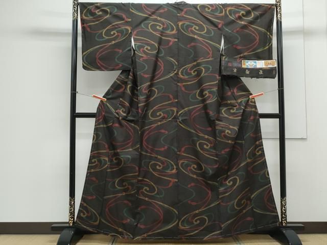 平和屋着物●本場大島紬　7マルキ　泥染め　結び紐文　証紙付き　正絹　逸品　未使用　CAAX3033th 平和屋着物○本場大島紬 7マルキ 泥染め 結び紐文 証紙付き 正絹